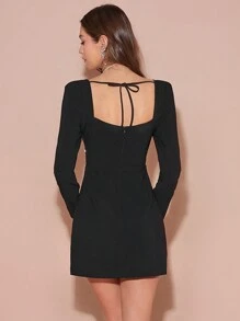 Enchnt Spring/Summer Romantic Women's Sexy Sweetheart Black Sparkling Rhinestone Decor Split Hem Short Party Dress,Sweet&Elegant Outfit For Sweet Date Night &Wedding Guest Dress Women &Holiday & Graduation Dress&Daily Commuting&Vacation&Garden Parties & Concert Outfit Women - Black - View 9