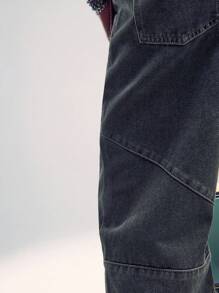 TypaGal Washed Panelling Wide Leg Loose Fit Jeans - Black - View 7