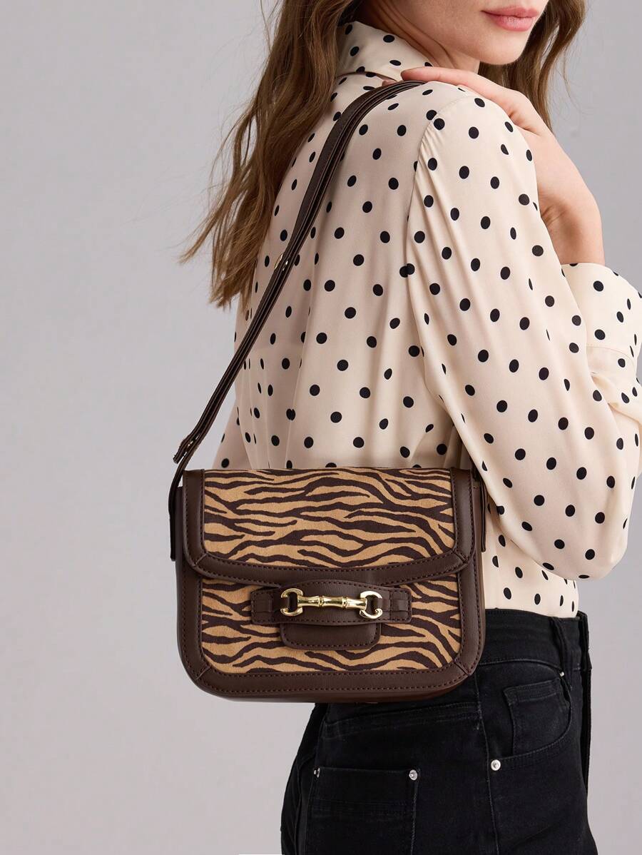 MOTF PREMIUM PVC FASHION ZEBRA PATTERN CHAIN DECOR SHOULDER BAG - Brown - View 1