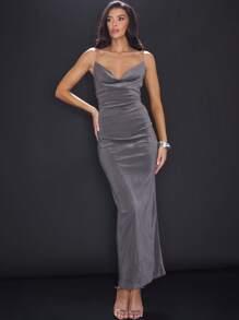 MUSERA GOING OUT DRESS Cowl Neck Long Dress Elegant Spring Summer Vacation Party Fall - Silver - View 1