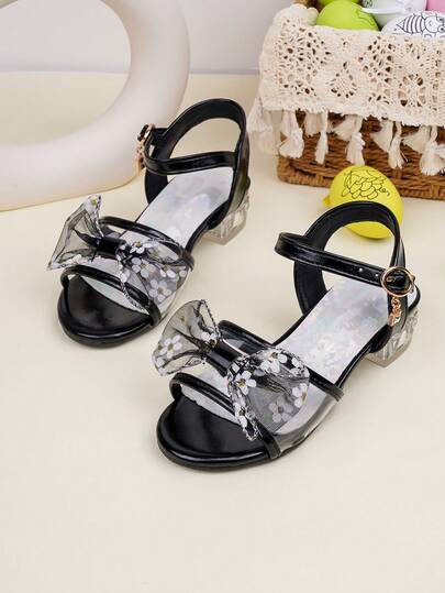 儿童时尚蕾丝休闲蝴蝶结透气低跟凉鞋