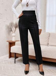 EMERY ROSE 秋冬女式高腰条纹直筒优雅工作裤