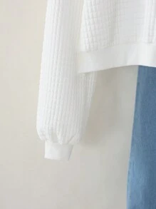 SHEIN Girlism Áo nỉ ngắn có khóa kéo cổ đứng dệt kim màu trắng trơn thường ngày dành cho bé gái tuổi teen - trắng - Xem 8