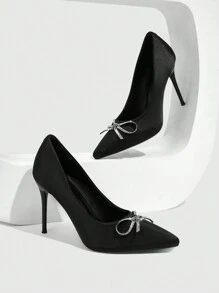 CUCCOO SZL 时尚黑色性感迷人水晶蝴蝶结女士高跟鞋适合婚礼、派对、约会、典礼、活动、节日 - 黑色 - 查看 1