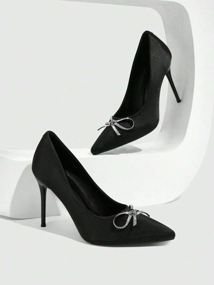 CUCCOO SZL 时尚黑色性感迷人水晶蝴蝶结女士高跟鞋适合婚礼、派对、约会、典礼、活动、节日 - 黑色 - 查看 1