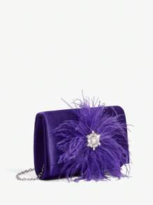 SHEIN Belle Túi đeo vai dự tiệc đính lông vũ và đá quý thanh lịch dành cho nữ - Màu tím - Xem 2