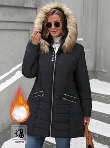 EMERY ROSE Vêtements d'hiver grande taille Manteau matelassé casual avec col moelleux à capuche