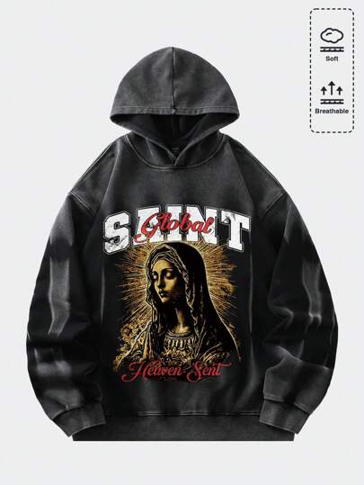 Street Life Men's Vintage Distressed Horse Print Hoodie, Streetwear Style