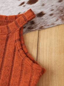 SHEIN 女嬰休閒厚針織羅紋上衣喇叭褲套裝 - 彩色 - 查看 4