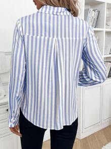 SHEIN Clasi Áo sơ mi công sở thanh lịch cho nữ - Xanh và trắng - Xem 2