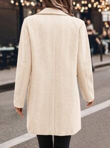 SHEIN Clasi Áo khoác len ngắn xương cá thời trang công sở trưởng thành có nút ve áo dài tay dành cho nữ có túi - Màu be - Xem 2