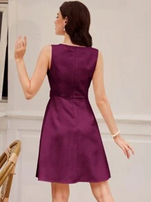 Vintamour 女士复古优雅春夏纹理无袖连衣裙，适合工作和休闲 感恩节女装秋装圣诞女装优雅女装感恩节服装返校节服装短款冬季女装圣诞女装演唱会女装冬季女装紫色女装秋季女装