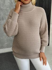 SHEIN Retro Patterned Turtleneck Sweater For Home, Office, Commute And Maternity, For Winter