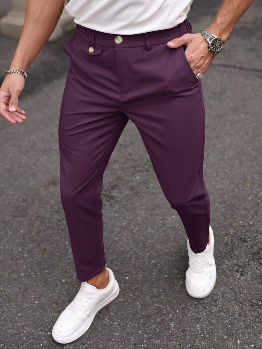 Manfinity Bizformal Men's Plain Pocket Weave Regular Fit Straight Trousers - Purple - View 1