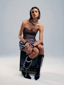 SHEIN Unity Leopard Print Sweetheart Neck Puff Hem Dress - Brown - View 3