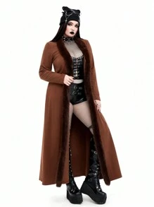 Whyspr Goth Punk Plus Size Gothic Furry Coat, Dark Punk Style