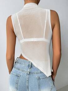 INAWLY 女士纯色简约休闲无袖不对称下摆背心