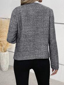 Chiquease Ladies' Elegant Casual Fall/Winter Wool Blend Long Sleeve Blazer - Black - View 2