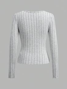 SHEIN EZwear 3 Packs Women Solid Knit Button Half Placket Long Sleeve Casual T-Shirt, Spring/Summer