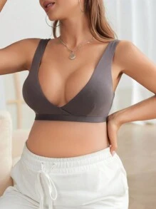 女士纯色休闲孕妇上衣/哺乳胸罩 - 深灰色 - 查看 4