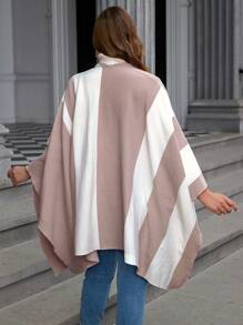 Áo khoác cardigan tay cánh dơi màu tương phản viền bất đối xứng cỡ lớn, thu/đông - Màu Khaki - Xem 2