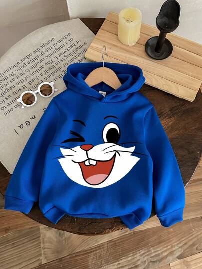 SHEIN Baby Jungen Casual Niedlich Cartoon Katze Grafik Lose Gestrickt Weichen Hoodie Sweatshirt, Dick Für Herbst