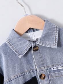 2pcs/Set Baby Boys Autumn Denim Patchwork Jacket & Long Sleeve Pants 2 Pieces Outfits, Stylish