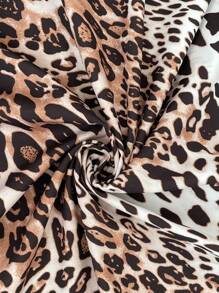 SHEIN Clasi Plus Size Women's Vacation Tie Knot Leopard Print Side Slit Skirt - Multicolor - View 7