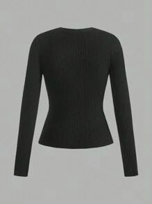 SHEIN EZwear Multi-Color Plus Size Women's Round Neck Long Sleeve T-Shirt Set - Multicolor - View 6