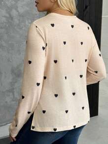 SHEIN Maternity Autumn Heart Print Round Neck Long Sleeve Side Split Hem Casual T-Shirt