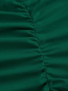 SHEIN EZwear 女式夏季优雅不对称领口褶饰鱼尾下摆连衣裙 - 墨綠色 - 查看 4