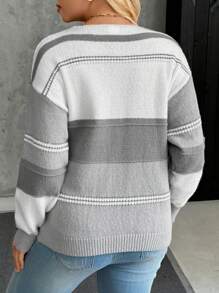SHEIN Suéter casual de rayas de color mixto para maternidad, para ir al trabajo y uso diario, para el invierno