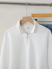 SHEIN Girlism Áo nỉ ngắn có khóa kéo cổ đứng dệt kim màu trắng trơn thường ngày dành cho bé gái tuổi teen - trắng - Xem 10