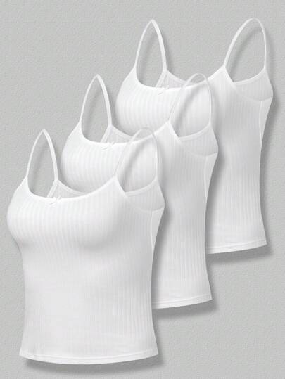 青少年女孩 3 件套休闲装：白色罗纹背心、花卉印花运动胸罩和吊带背心