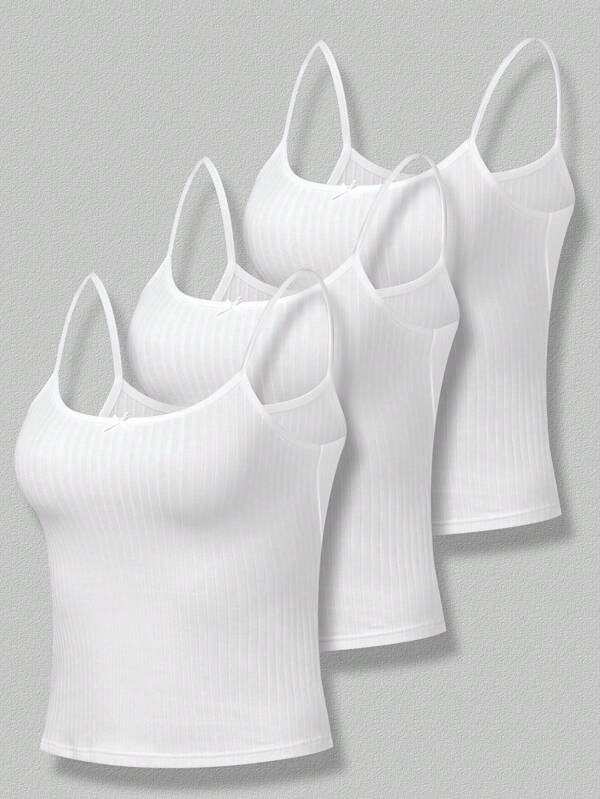 Tween Girl 3pcs Casual Outfit: White Ribbed Tank Top, Floral Print Sports Bra, And Strappy Cami