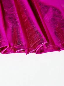 2 件套青少年女孩街头风格金属拉链飞行员夹克和裙子套装，猫咪印花 - 玫紅色 - 查看 3