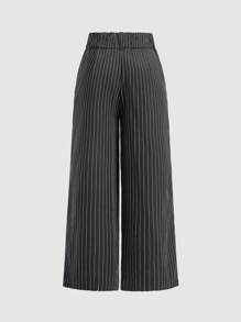 SHEIN MOD Women Plus Size Casual Striped Wide Leg Pants, Suitable For Spring & Autumn Outdoor Wear - Black - View 2