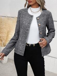 Chiquease Ladies' Elegant Casual Fall/Winter Wool Blend Long Sleeve Blazer - Black - View 4