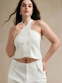 Anewsta Plus Size Urban Style Short Double-Breasted Tank Top For Women