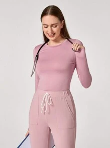 TaskEZ V-Neck Long Sleeve Knitted High Elastic Women's Uniform Scrub Top, Two Colors, Health Check Surgical Uniforms Top Women's Solid Colors Pet Grooming Work Uniforms Top Nutritionist Work Short Sleeve Lab Work Women's Scrub Tops, Multi-Pocket Functional Work Top - Multicolor - View 10