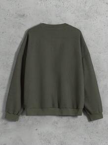 Manfinity Hypemode Men's Casual Digit Print Crew Neck Sweatshirt, Autumn - Green - View 2