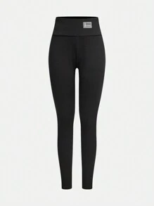 SHEIN Girlism Teen Girls Black High Waist Warm Thickened Thermal Lined Leggings For Winter - Black - View 6