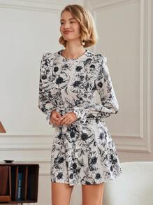 Chiquease Robe longue élégante à manches longues avec imprimé floral pour femme - Multicolore - Voir 5