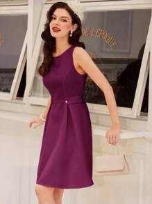 Vintamour 女士复古优雅春夏纹理无袖连衣裙，适合工作和休闲 感恩节女装秋装圣诞女装优雅女装感恩节服装返校节服装短款冬季女装圣诞女装演唱会女装冬季女装紫色女装秋季女装