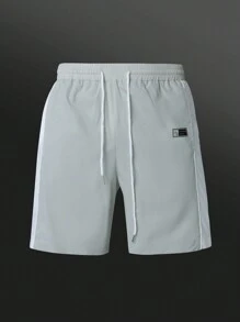 Manfinity Sport Corelite Boyfriend Style Men's Solid Color Zipper Front Short Sleeve Top And Shorts Casual Sports Suit Set