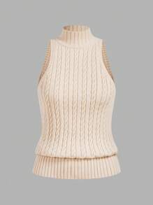 BizChic Apricot Knit Sleeveless Vest Shirt, Elegant Party Wear For Women, Autumn/Winter, Suitable For Christmas, New Year &