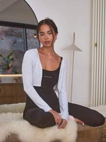 Musera Sport Top ample en jersey à col V, boutonné, manches longues, épaulé, pour Pilates, Yoga, Padel, Tennis, Pickleball