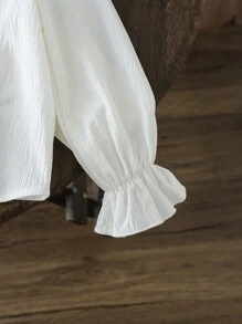 SHEIN LMoss Kids Blouse ample décontractée à col claudine de couleur unie pour jeunes filles - Blanc - Voir 4