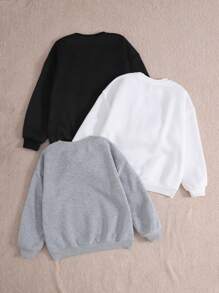 SHEIN Tween 女童白色/灰色/黑色休闲字母印花圆领长袖运动衫 3 件套 - 彩色 - 查看 2