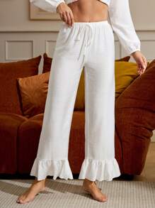 Oxana Designer Women's White Comfortable Home Drawstring Elastic Waistband Pajama Pants, Holiday - White - View 1